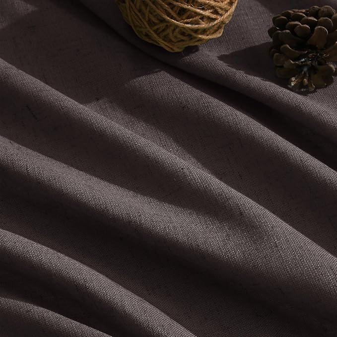 Extra Long Curtain Cocoa Coffee Morden Linen Blend Light Filtering Back Tab - Image 5