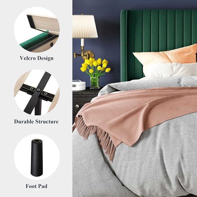 Allewie King Size Bed Frame/Velvet Upholstered Platform Bed/Vertical Channel - Image 7