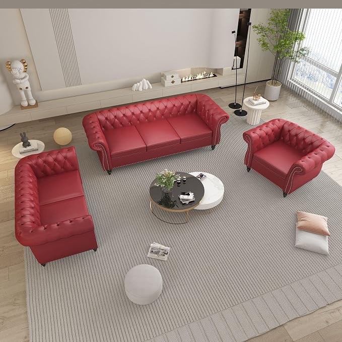 Chesterfield 3 Seater Sofa, Modern Leather Tufted Couch 3 Seater - Image 3