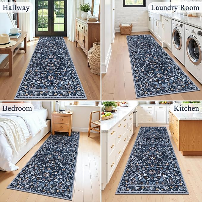 HEBE Washable Hallway Runner Rug 2'x 8' Non Slip Kitchen Rugs Runner, Low Pile - Image 7