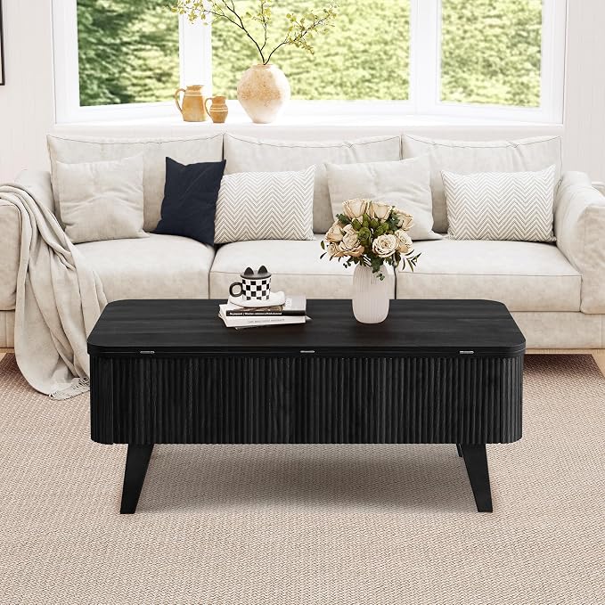 Fluted Lift Top Coffee Table, 3 in 1 Convertible Coffee Tables Converts to - Image 8