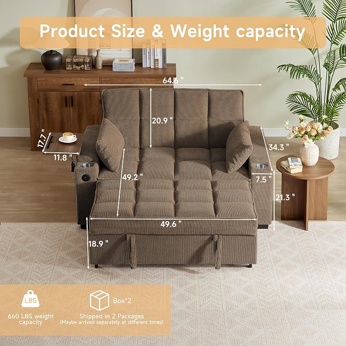Auvsoce 65'' Chaise Lounge Chair Indoor, 3-in-1 Convertible Sofa Bed - Image 2