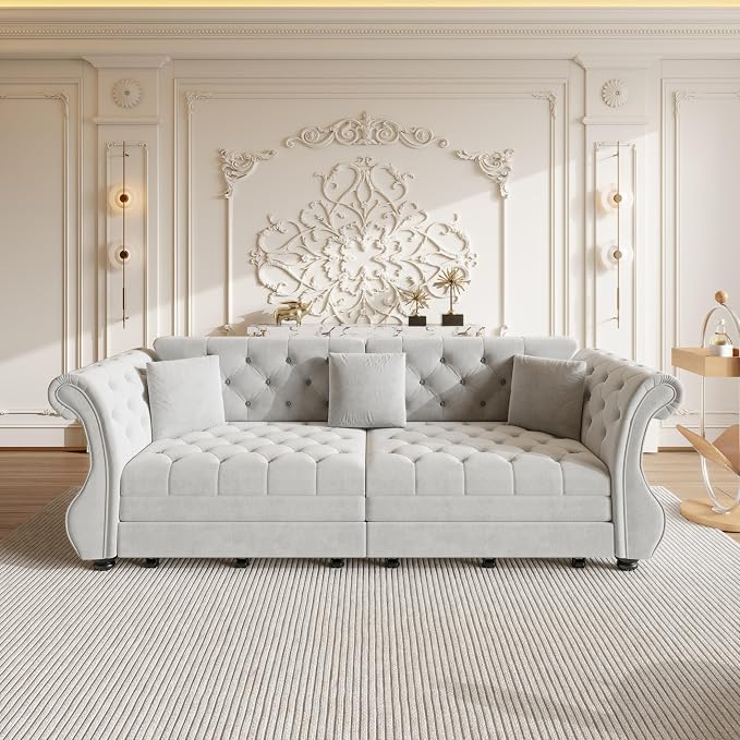 97.6" Oversized Pull Out Sofa Bed, Chesterfield Velvet Sleeper Sofa Couch - Image 6