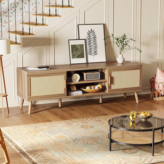 SUPERJARE Boho TV Stand for 65 Inch TV, Entertainment Center - Image 5