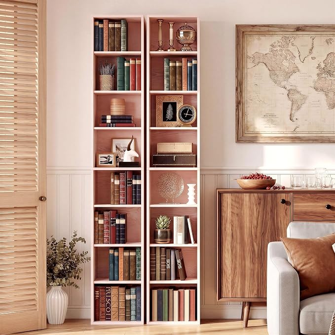 IRONCK Tall Narrow Bookshelf 8 Tiers 71in Set of 2, Compact Corner Bookcase - Image 2