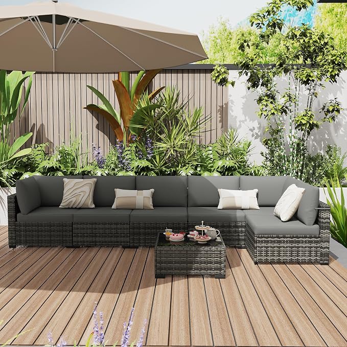 KIGOTY Patio Furniture Set, 7 Pieces Modular Outdoor Sectional Sofa, PE Rattan - Image 8