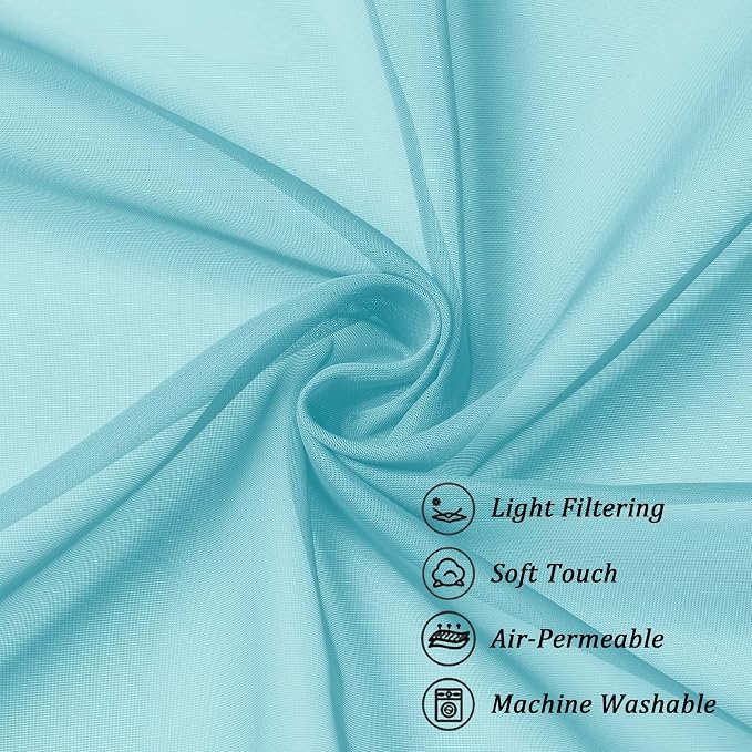 Chyhomenyc Sheer Aqua Tier Curtains 24 Inch Length Set, Small Window Kitchen - Image 7