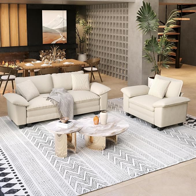 SUNSHINE VALLEY 87.5'' Oversized Loveseat Couch and Chair Set, 3-Seat Chenille by SUNSHINEVALLEY
