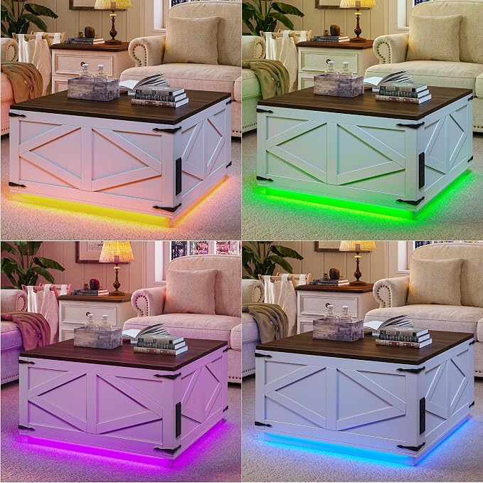 Jocoevol Farmhouse Lift Top Coffee Table, Square Wood Center Table - Image 3