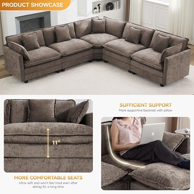 113'' V Shaped Cloud Sectional Sofa, Oversized Deep Seat Couches - Image 3