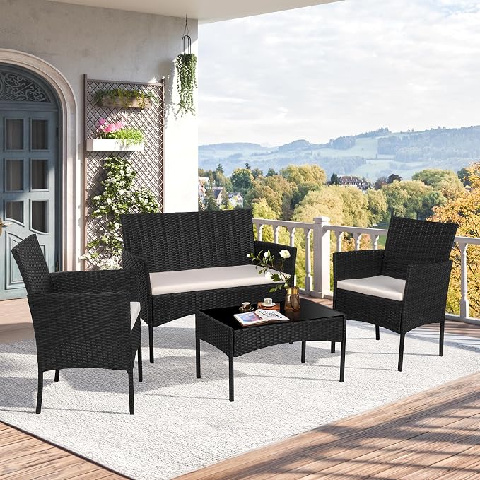 Shintenchi 4 Piece Outdoor Patio Furniture Sets, Small Wicker Patio by Shintenchi%7CFurnitureMadeforRealLife