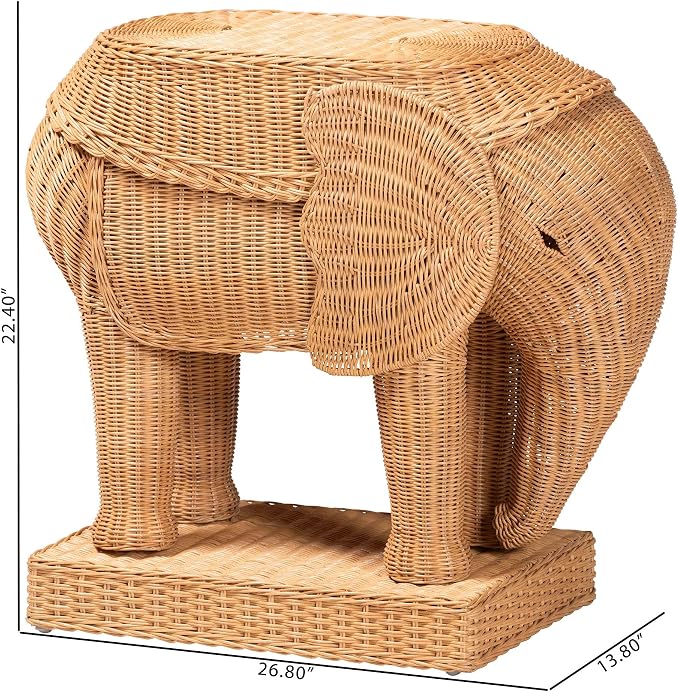 Bali & pari Elissa Bohemian Light Honey Rattan Elephant End Table - Image 3