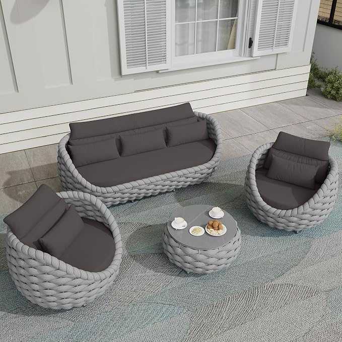 TWT 6-Piece Aluminum Patio Furniture Set, Modern Outdoor Conversation Set - Image 3
