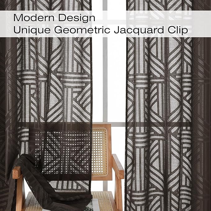 Simplebrand Chocolate Sheer Kitchen Curtains 36 Inch Length Tier Curtains 2 - Image 3