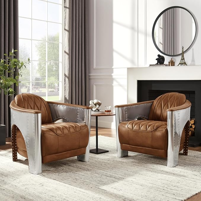 Art Leon Genuine Leather Accent Chair, Mid Century Industrial Armchair - Image 6
