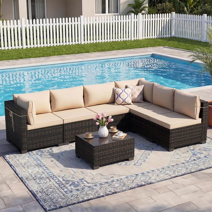 CHABATREE 7pcs Outdoor Patio Furniture Sets, Rattan Conversation Sectional Set by Unknown