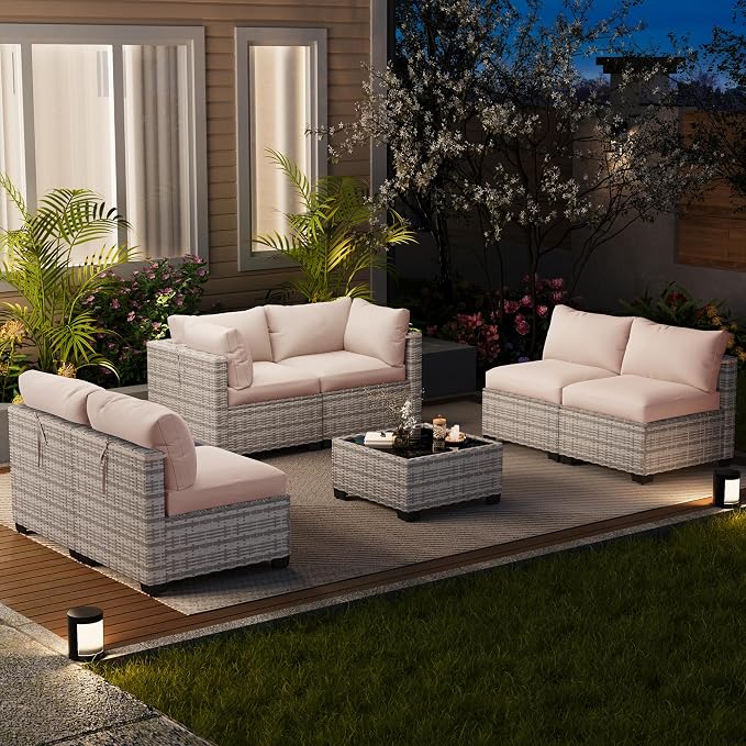 LOUVIXA 7 Piece Outdoor Patio Furniture Set, Outdoor Sectional Sofa, Wicker - Image 9