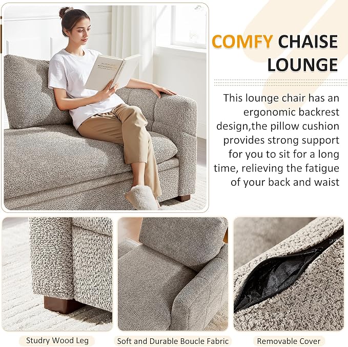 VANOMi Oversized 70.47'' Chaise Lounge Chair Indoor, Modern Upholstered Sofa Bed - Image 4