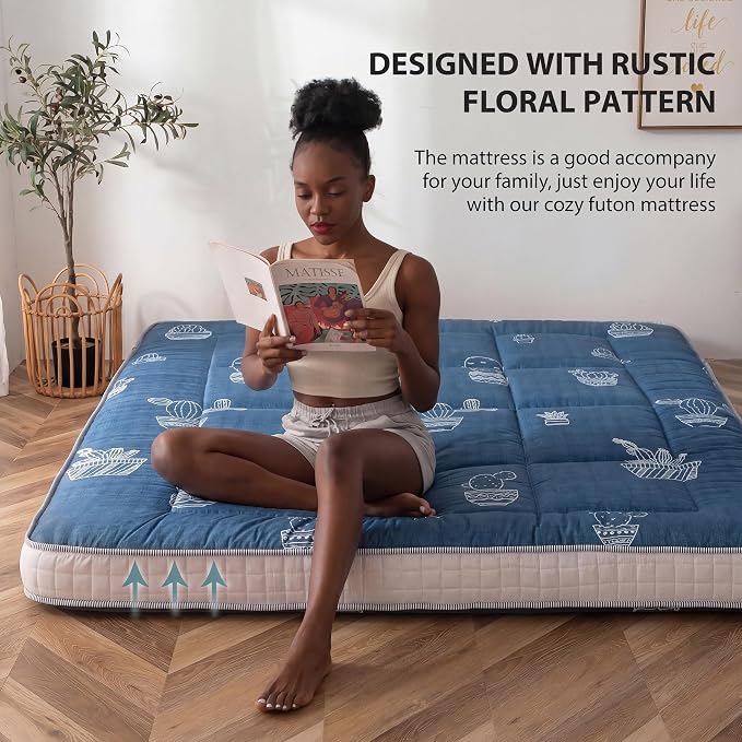 MAXYOYO Grey Cactus Pattern Full Size Futon Mattress, Quilted Bed Mattress - Image 4