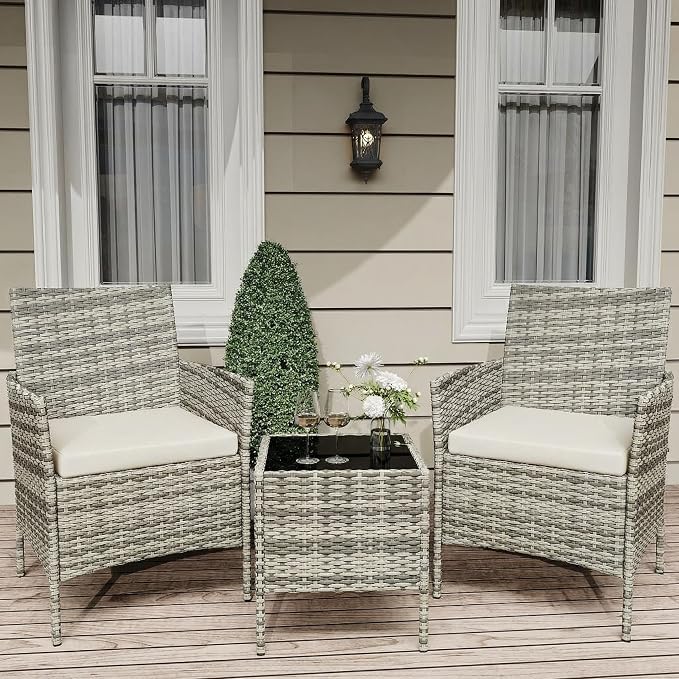 GarveeLife 3 Piece Patio Furniture Set, Rattan Outdoor Furniture by GarveeLife