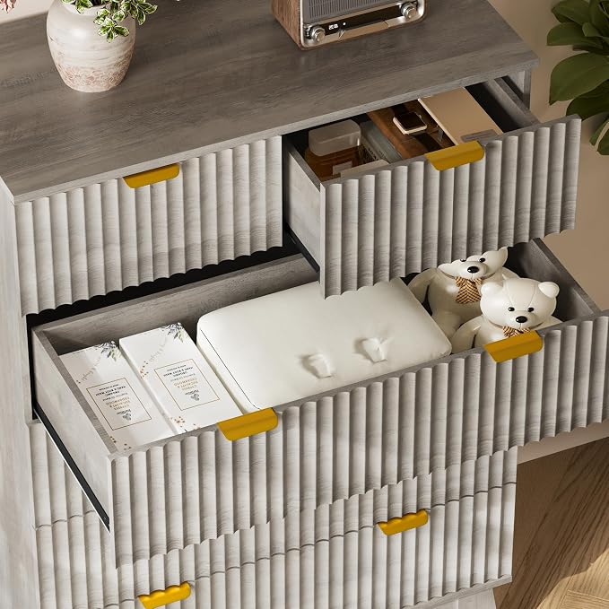 BORNOON 46" Tall Dresser for Bedroom, 6-Drawer Fluted Chest of Drawers - Image 6