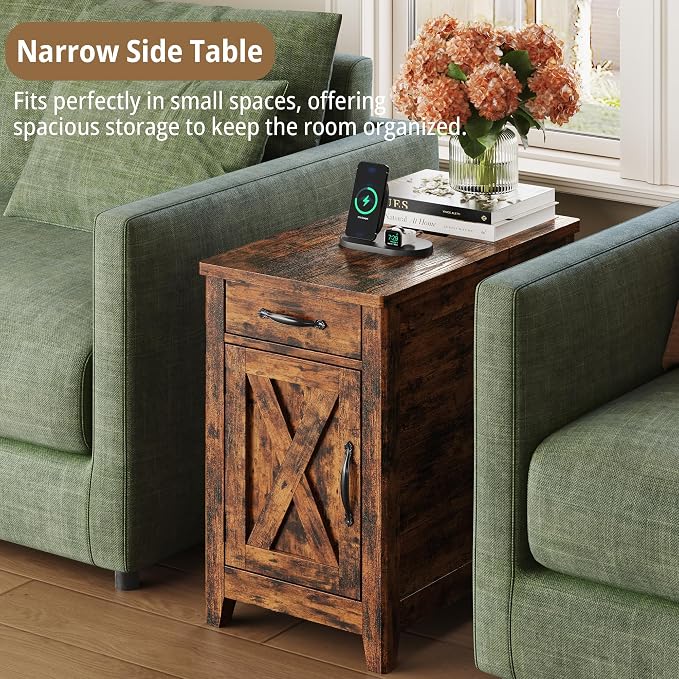 IRONCK End Table with Charging Station, Narrow Side Table - Image 4