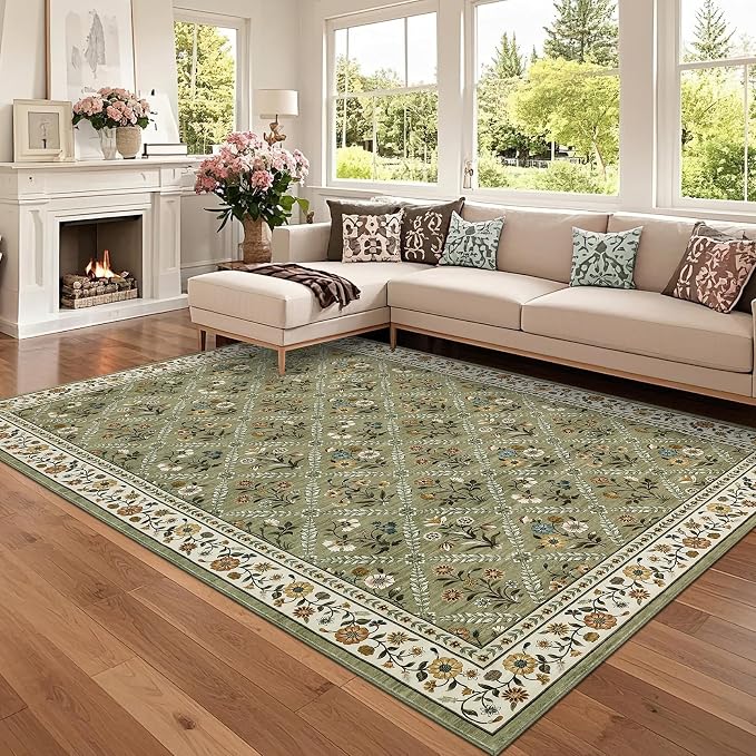 Large Entryway Rug 3x5 Floral Washable Area Rugs Vintage Soft Non-Slip Small - Image 2