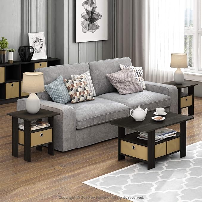 Furinno Coffee Table with Bins, Espresso/Brown - Image 4