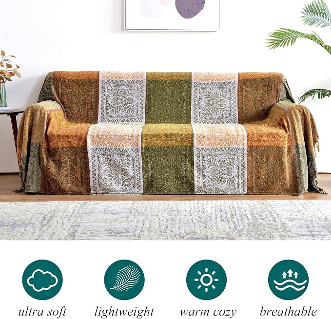 Boho Sofa Cover, Bohemian Throw Blanket Tassels Hippie Decor Covers Couch Chair - Image 6