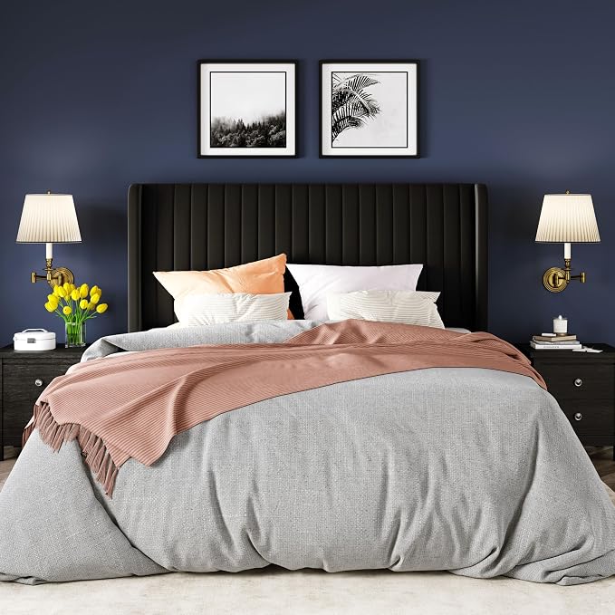 Allewie Queen Size Velvet Bed Frame/Vertical Channel Tufted Wingback - Image 3
