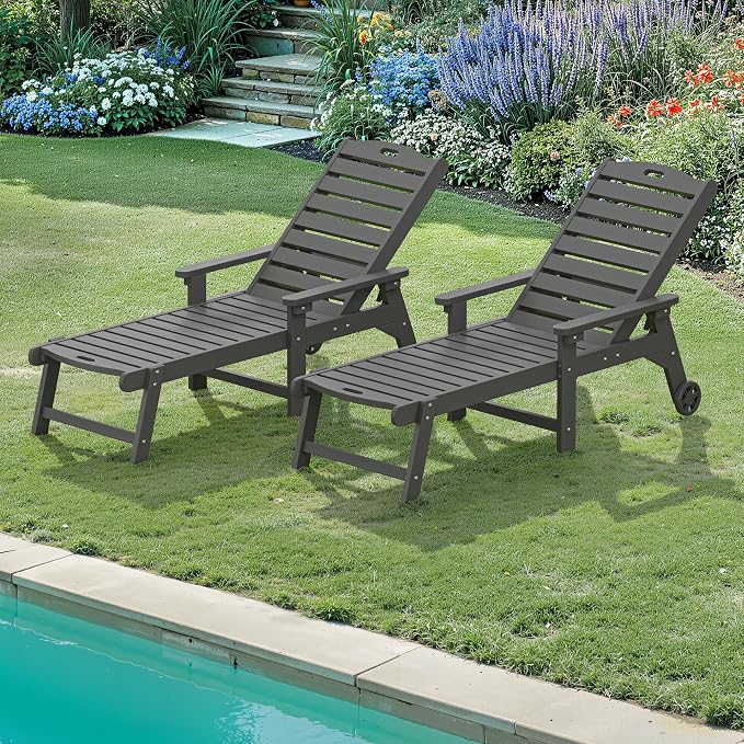 LUE BONA Lounge Chair Outdoor Set of 2, HDPS Chaise Lounge Outdoor by LUEBONA