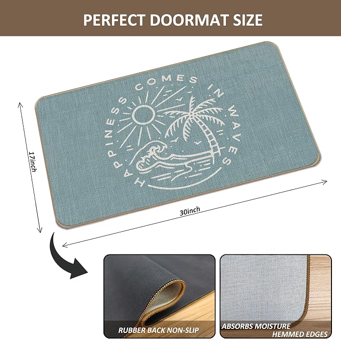 Summer Beach House Happiness Comes in Waves Blue Rustic Door Mat Doormat - Image 3