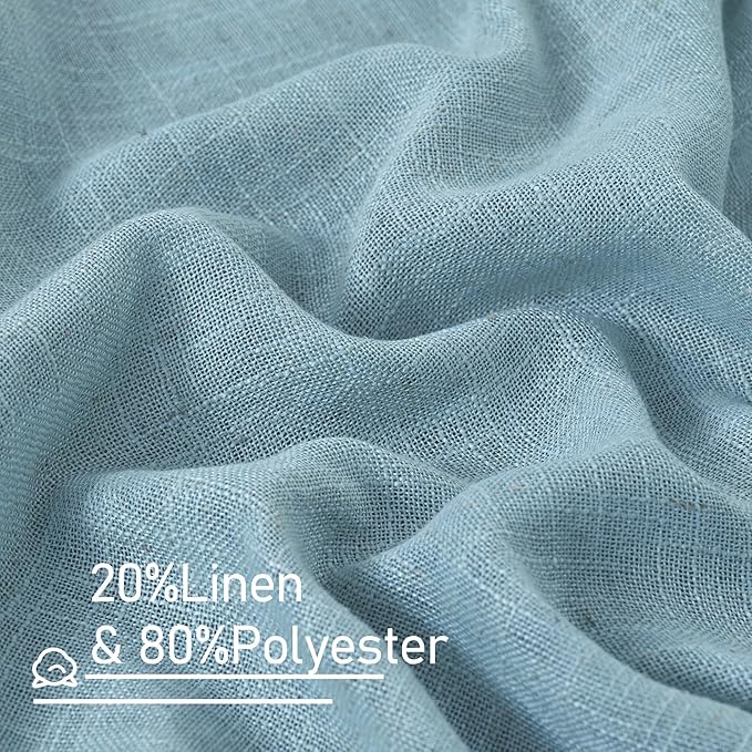 LAMIT Stone Blue Linen Curtains 54 Inch Length 2 Panels, Light Filtering Panels - Image 2