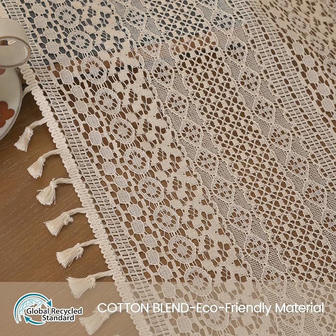 WAZZIO Boho Lace Curtains 96 Inches 2 Panel, Light Filtering Privacy Tassel & - Image 8