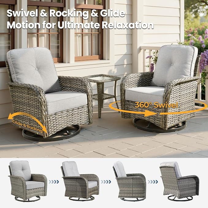 Weaxty 7 Pieces Patio Furniture Set, Wicker Outdoor Swivel Rocking Chairs - Image 3
