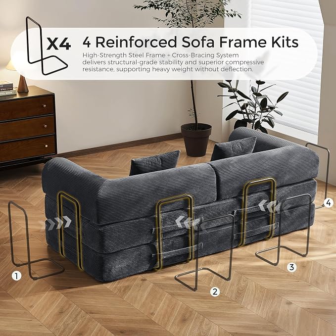 79" Convertible Sofa Bed with Fixed-Shape Frame & Removable Armrests, Modular - Image 8