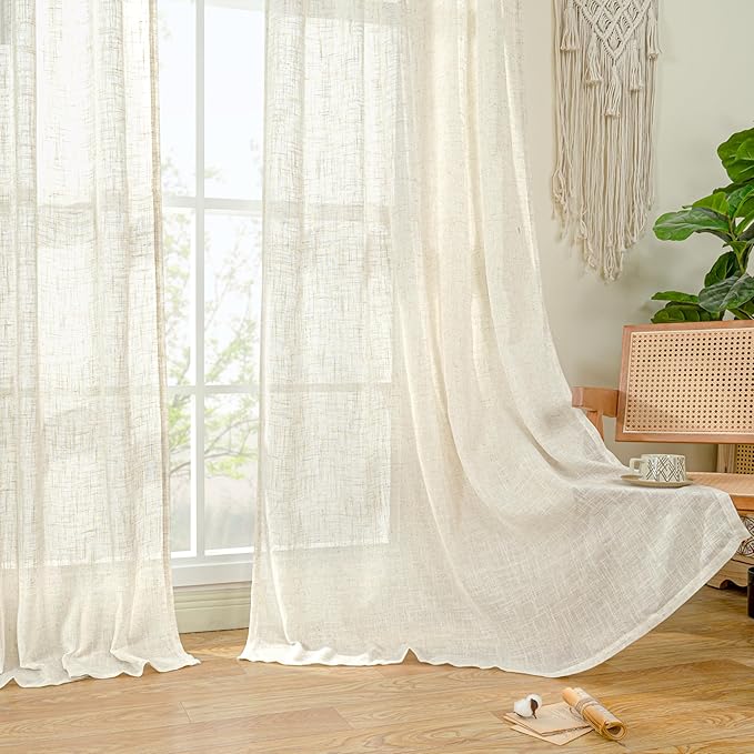 LAMIT Cream Ivory Linen Curtains 95 Inches Long 2 Panels Set - Image 9
