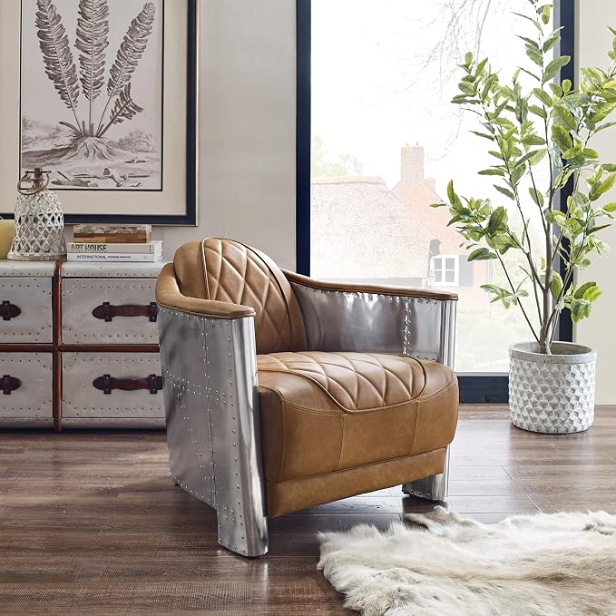 Art Leon Genuine Leather Accent Chair, Mid Century Industrial Armchair - Image 6