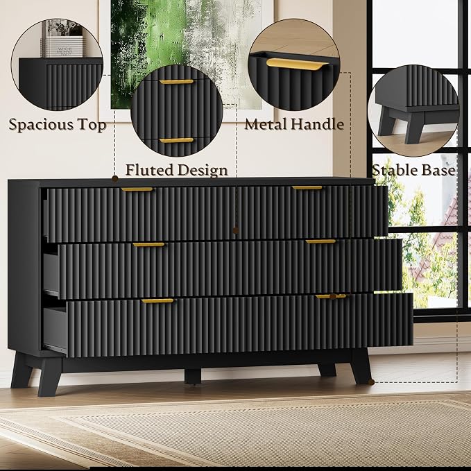 BORNOON Fluted 6 Drawer Dresser, 47.2" Wide Modern Boho Chest of Drawers - Image 5