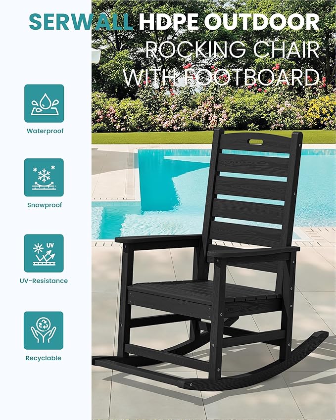 SERWALL Outdoor Rocking Chair Set of 4, Oversized HDPE Patio Rocking Chair - Image 4