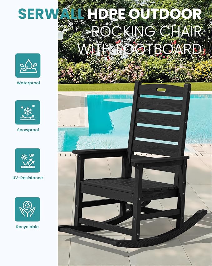SERWALL Oversized Outdoor Rocking Chair, HDPE Patio Rocking Chair - Image 4