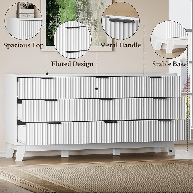 BORNOON 63" Long Dresser for Bedroom, 9-Drawer Fluted Dresser, Extra-Wide Wood - Image 5