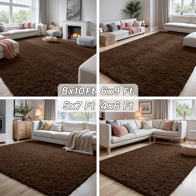5x7 Area Rugs for Living Room Rug: Soft Fluffy Shag Brown Rugs for Bedroom - Image 7