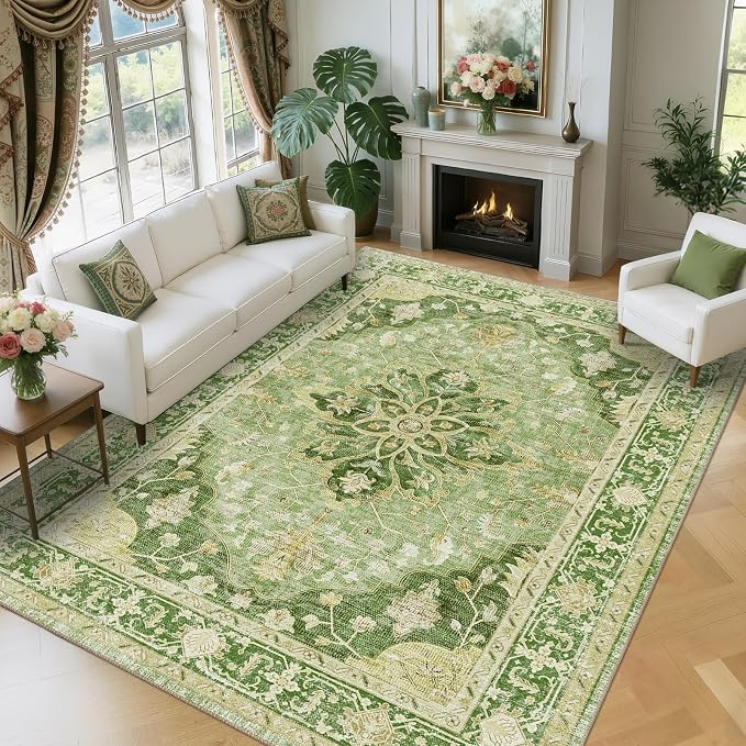 RELEANY Area Rugs 8'x10' Washable Non-Slip, Floral Vintage Distress Print - Image 2