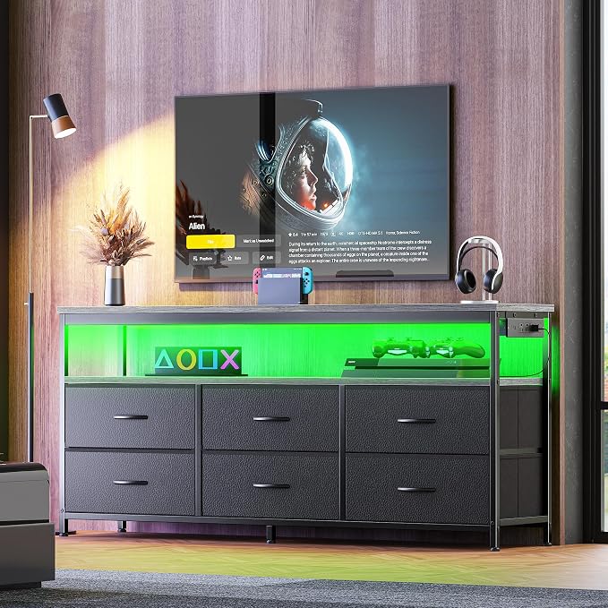 Huuger LED TV Stand for Bedroom, 55 Inch Fabric Dresser by Huuger