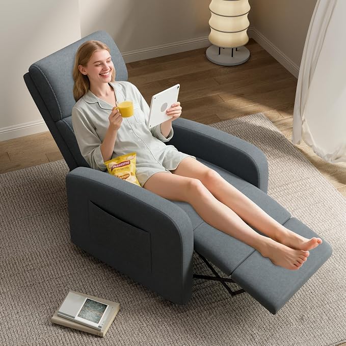 GarveeHome Linen Fabric Manual Recliner Chair, - Image 6