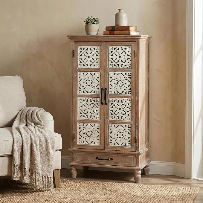 LKTART 55" Tall Vintage Sideboards Carved Wood Buffet Cabinet, Farmhouse Pantry - Image 9