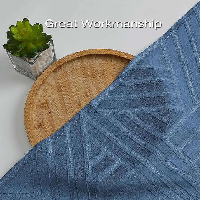 Simplebrand Dusty Blue Semi Sheer Curtains 45 Inch Length 2 Panels, Geometric - Image 6