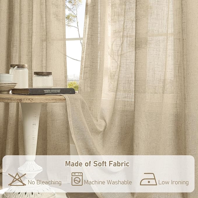 LAMIT Brown Linen Window Curtains 30 Inches Long 2 Panels, Semi Sheer Light - Image 8
