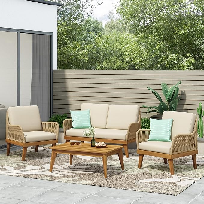 VilroCaz 4-Pieces Acacia Wood Patio Furniture Set, All-Weather Outdoor Patio by VilroCaz